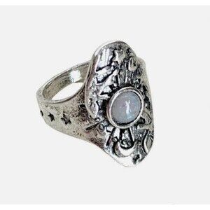 NEW Celestial Stars Moon 925 Silver Ring Size 7 Faux Opal Boho Jewelry 6 10